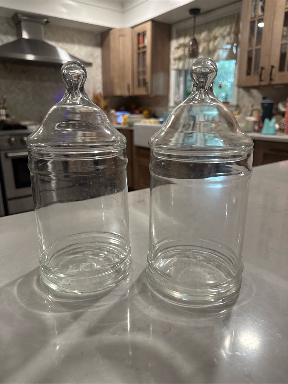 Vintage Clear Glass Apothecary Jars with Lids - Set of 2